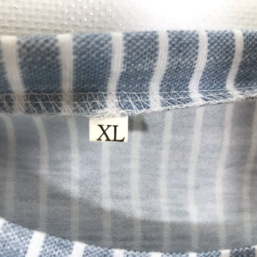 Long Sleeve Casual Striped Knit Top Blue White XL - Picture 6 of 7